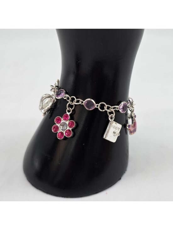 Unbranded Jewelry - Princess-Themed Charms Bracelet Silver Tone With Pink & Purple Stones &